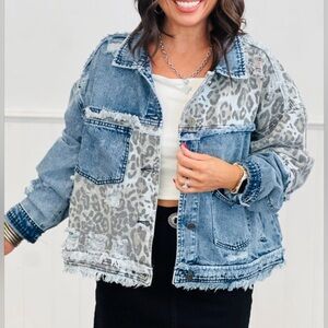 Women's Denim and Leopard Print Jacket